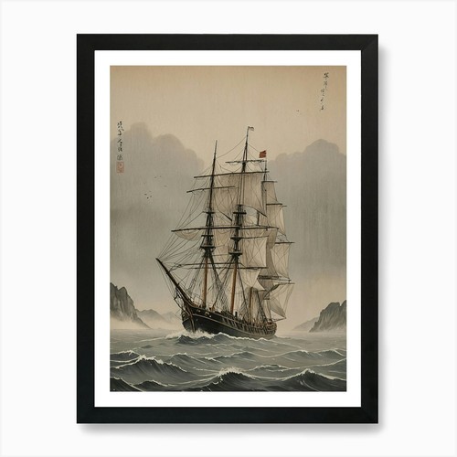 Ship rough seas art print - rough,