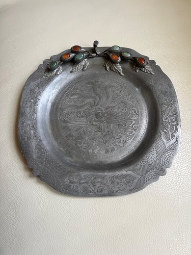 Antique chinese pewter charger - chinese,