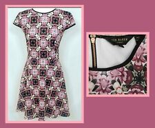 Ted Baker Ladies Dress Fit & Flare Pink Geometric Pattern/Rose Gold.  Worn Once