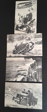 4 x picture cards Land Battleship, Navy Tin Fish Hawker Fighter & Armoured Car