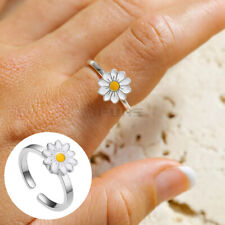 Cute Daisy Flower Spinning 18K White Gold Plated Anti-anxiety Adjustable Ring 1x