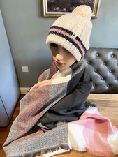 Jack Wills Bobble Hat And Unbranded Wool mix Pink Checked Scarf Shawl