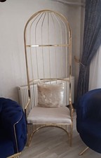 Bird Cage Dome Velvet Chair Brushed Gold Steel Accent Chair, Grey, Cream, Black 