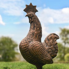 Cast Aluminum Chicken Garden Sculpture in Copper Finish - Farmyard Ornament