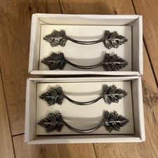 Very Rare Two Pairs Of Laura Ashley Metal Leaf Drawer handles Champagne Boxed