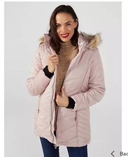 Centigrade Mixed Quilted Coat with Detachable Faux Fur Hood Large Rrp £80 New
