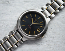 1999 Seiko Titanium Two Tone Date Men's Bracelet Rare Watch Blue Dial