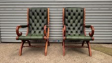 Pair of Green Leather Chesterfield Style Slipper Chairs