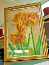 Vintage framed quilted applique wall art  Beryl Sutton of Tulips FREE POSTAGE