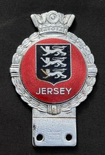JERSEY CRESTED COAT OF ARMS VINTAGE ENAMEL J R GAUNT CAR GRILLE BADGE BAR EMBLEM