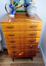 Meredew Chest Of Drawers Vintage Mid-Century High Gloss Maple Tall Dresser