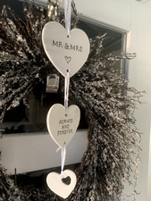 Wedding Mr & Mrs Shabby Chic White Ceramic Hearts Hanging Decoration