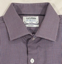 Men’s TM Lewin Maroon Blue White Knitted Pattern Formal Shirt 100% Cotton New 16