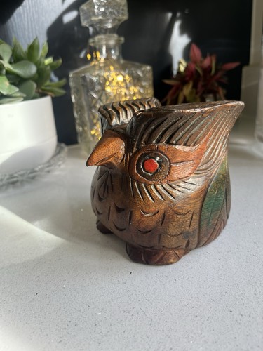 Vintage hand carved - wooden, owl