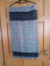 Zara Grey Black Check Plaid Scarf  Quirky Black Lace Detail Gorgeous