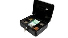 Hyfive Petty Cash Money Box 6" 8" 10" 12" 2 Keys Change Tray Money Safe Black