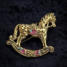 Rocking Horse Brooch Gold Tone
