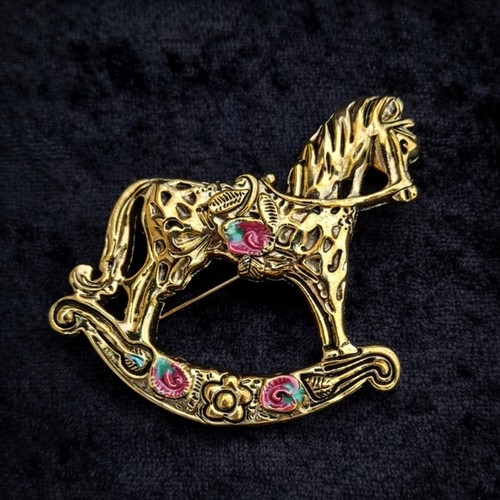 Rocking horse brooch gold - horse, tone