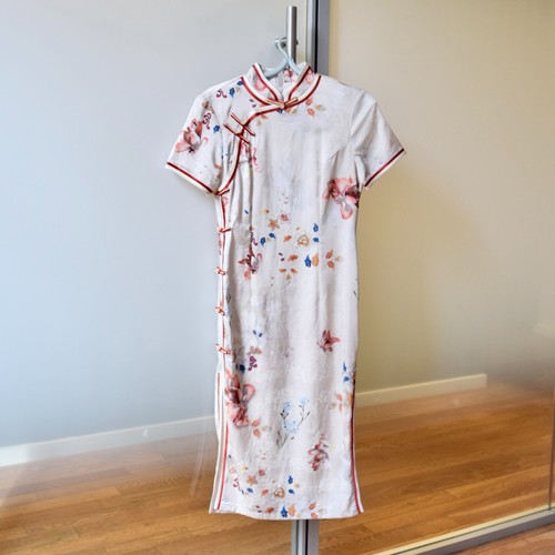 White red flora qipao long - white,