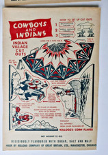 1952 Kelloggs Cereal Corn Flakes Cowboys & Indians Cut Out Panel Packet Back