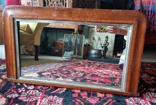  Antique Walnut distressed  Inlaid  Overmantle Mirror 