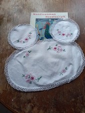 Vintage 1950's White Cotton Hand Embroidered Dressing Table Set
