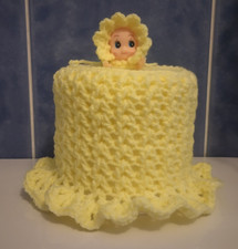 Handmade Crochet Baby Doll Toilet Roll Cover in Yellow