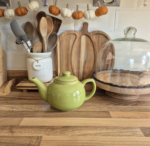 Green ceramic teapot with lid - ceramic,