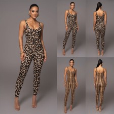 Sexy Women Bodysuit Leopard Sleeveless Catsuit Leotard Pants Jumpsuit Unitard UK