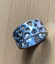 925 Silver Designer Hearts Band Ring Size O /Hallmarked & Signed Rachel Galley