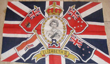 Vintage ORIGINAL  Royal Family Queen Elizabeth II 1953 Coronation flag banner