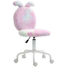 HOMCOM Armless Desk Chair Bunny Vanity Chair with Swivel Wheels, Colourful