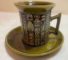 VINTAGE PORTMEIRION POTETRY MUG & SAUCER CUP GREEN CYPHER  SUSAN WILLIAMS ELLIS