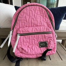 Marc Jacobs Medium Candy Pink Monogram Quilted Puffy Nylon Backpack Bookbag
