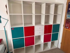 Ikea Kallax Storage Unit 5x5 - White - red and teal inserts + white drawers