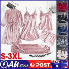 5Pcs Set Women Sexy Satin Silk Sleepwear Nightwear Lace Night Gown Nightdress AU