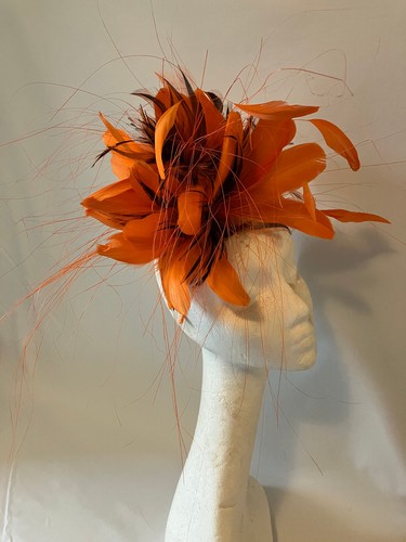 Orange blackfeather fascinator - orange/blackfeather,