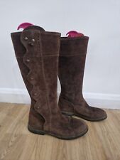 Moloh brown knee high boots size 39 UK 6 suede flat tasselled READ zip up 