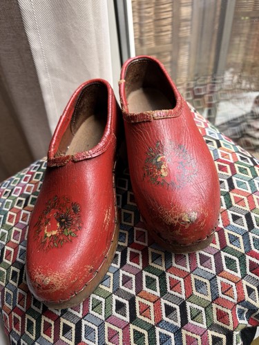Vintage red wooden clogs - vintage,