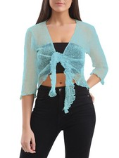 Womens Ladies Tie Up Knitted Open Front Bolero Shrug Cropped Top Short Cardigan