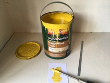 Johnstone's Trade Woodworks Opaque Wood Finish YELLOW 5L - Satin used tin.