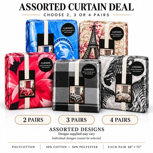 Assorted polycotton curtains - assorted,