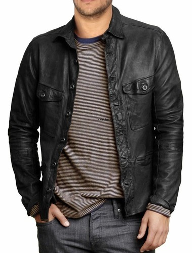 Men leather jacket black - jacket,