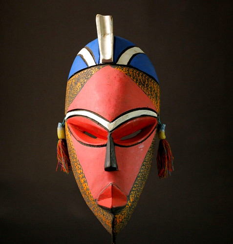 African mask red face blue