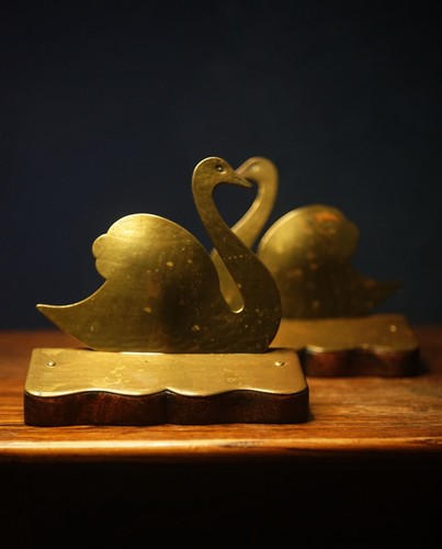 Antique etched brass swan - etched,