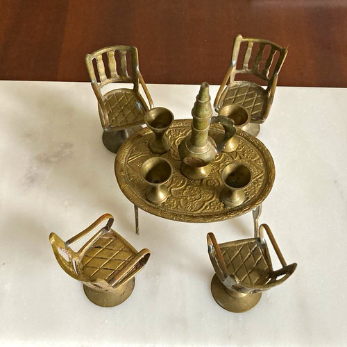 Miniature brass table with - miniature,