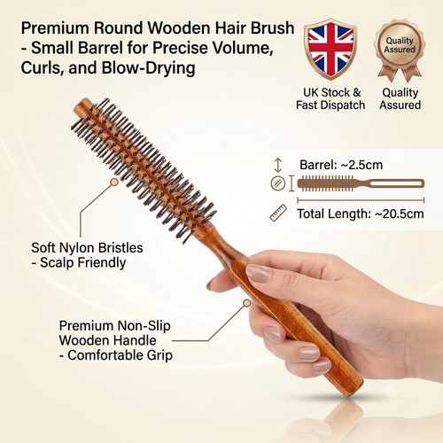 Small round wooden hair brush - small,