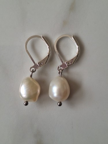 Silver earrings with - earrings, white