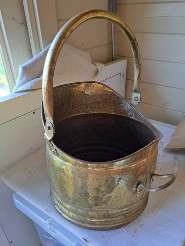 Vintage brass coal scuttle - coal,