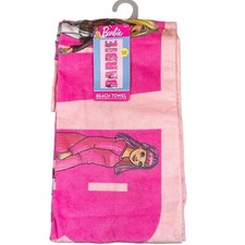 Barbie Beach Towel Super Soft Cotton 28" X 58" Pink With Characters Age 3+